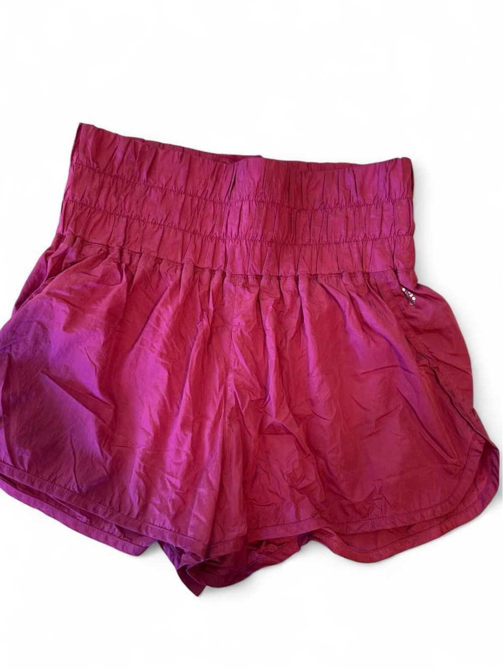 Free People High-Waist Ruched Waist Shorts in Magenta